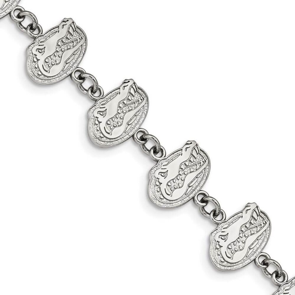 Stainless Steel U. of Florida Gator Link Bracelet, 7 to 8.5 Inch